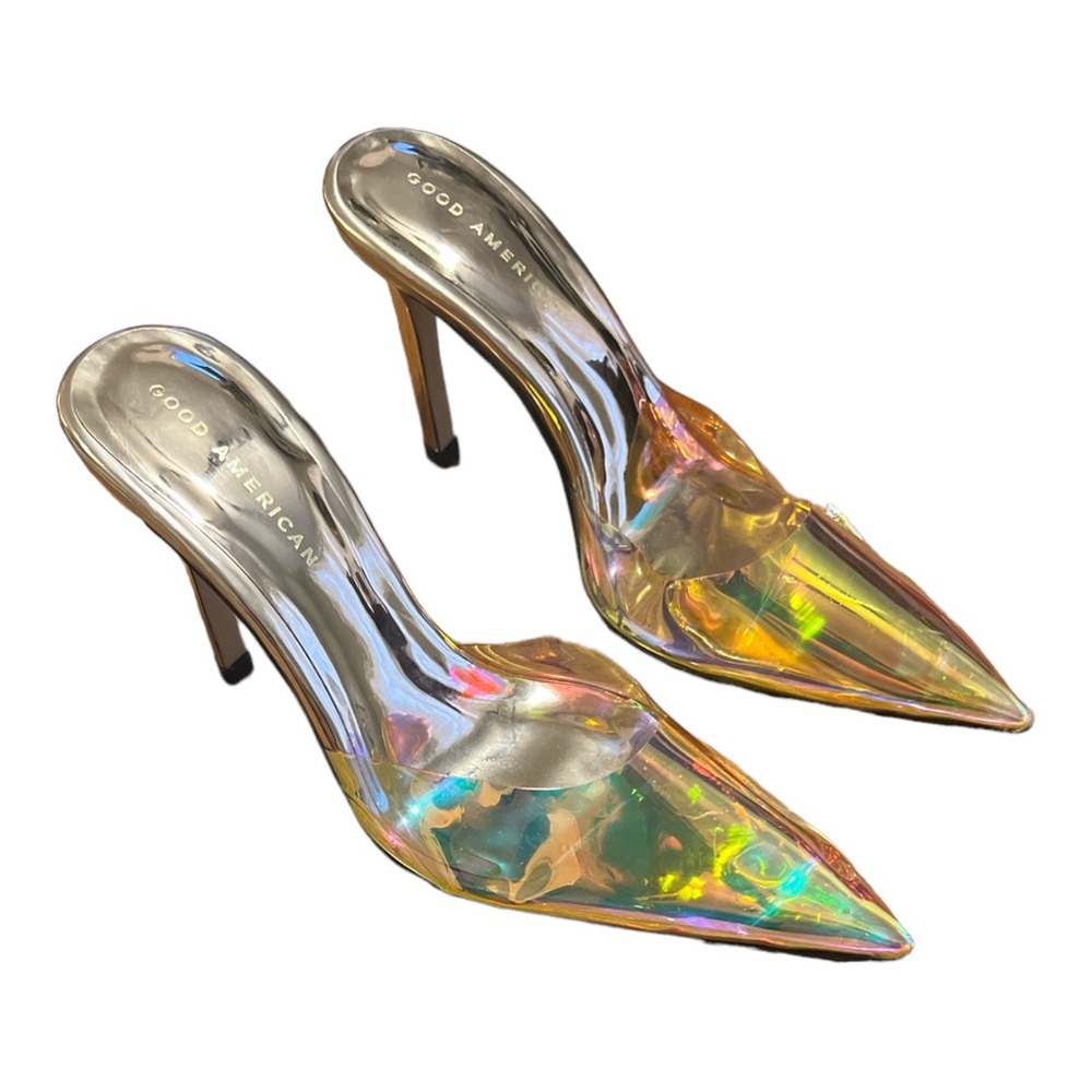 Good American Iridescent Holographic Pointed Toe Mule Heels - Picture 2 of 6